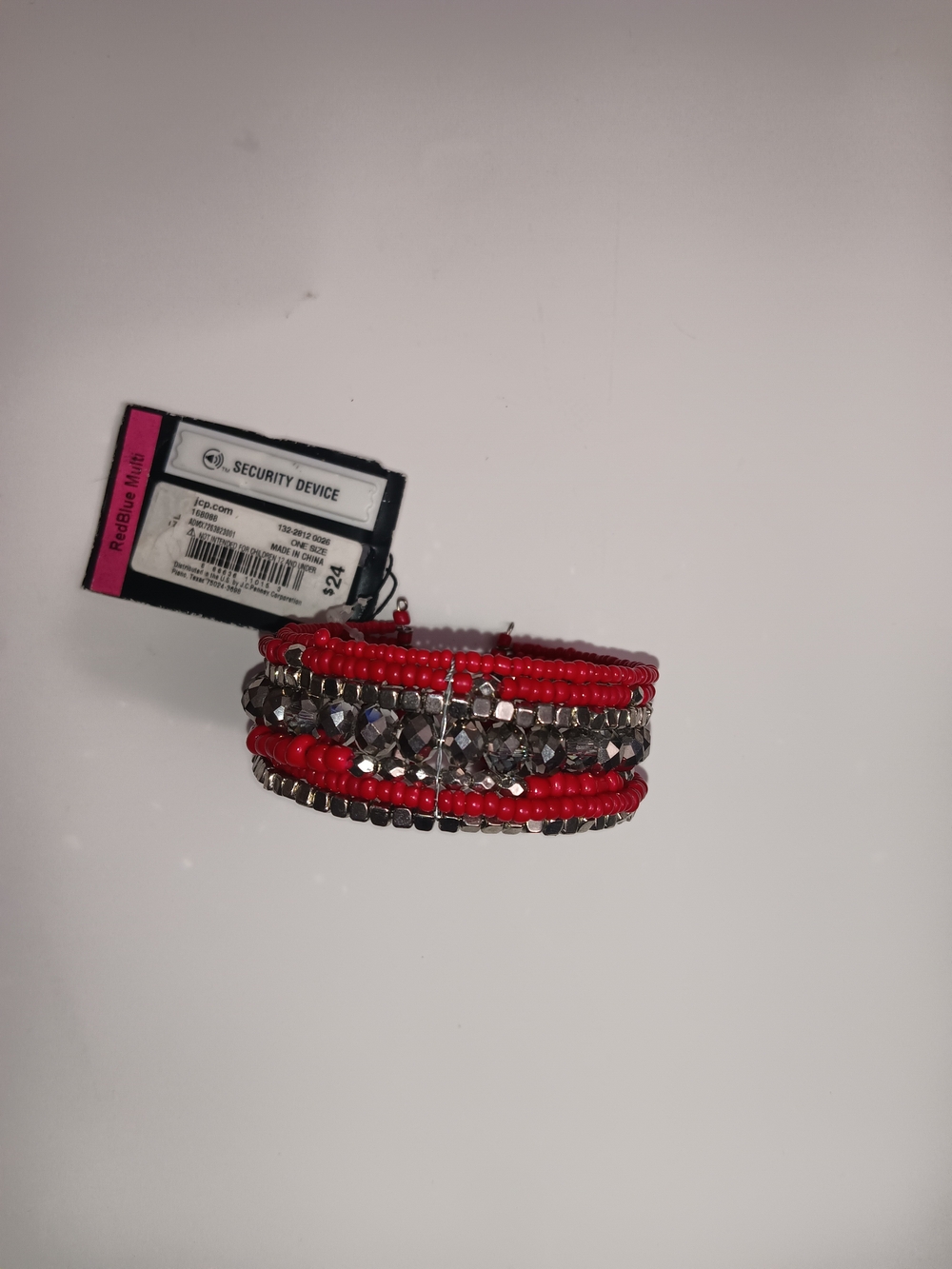 Mixit Red and Gunmetal Multi-Row Beaded Bracelet